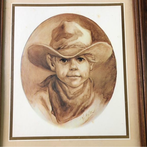 Vintage Wood Framed Art Print Signed Artist Vel Miller Young Cowboy Girl 1970s - Picture 11 of 11